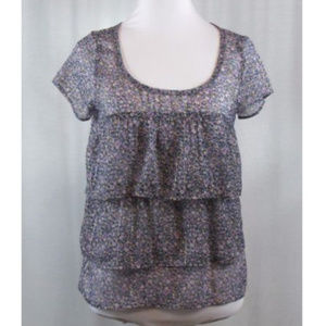 American Eagle Outfitters Purple Floral Sheer Top